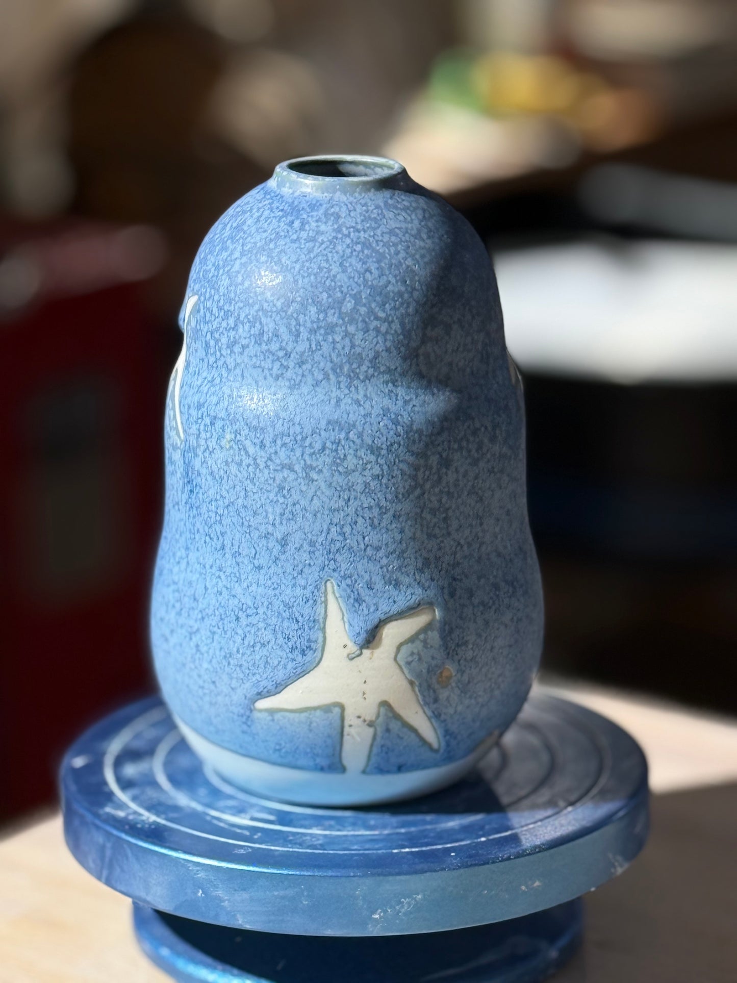 Stars ceramic blue vase