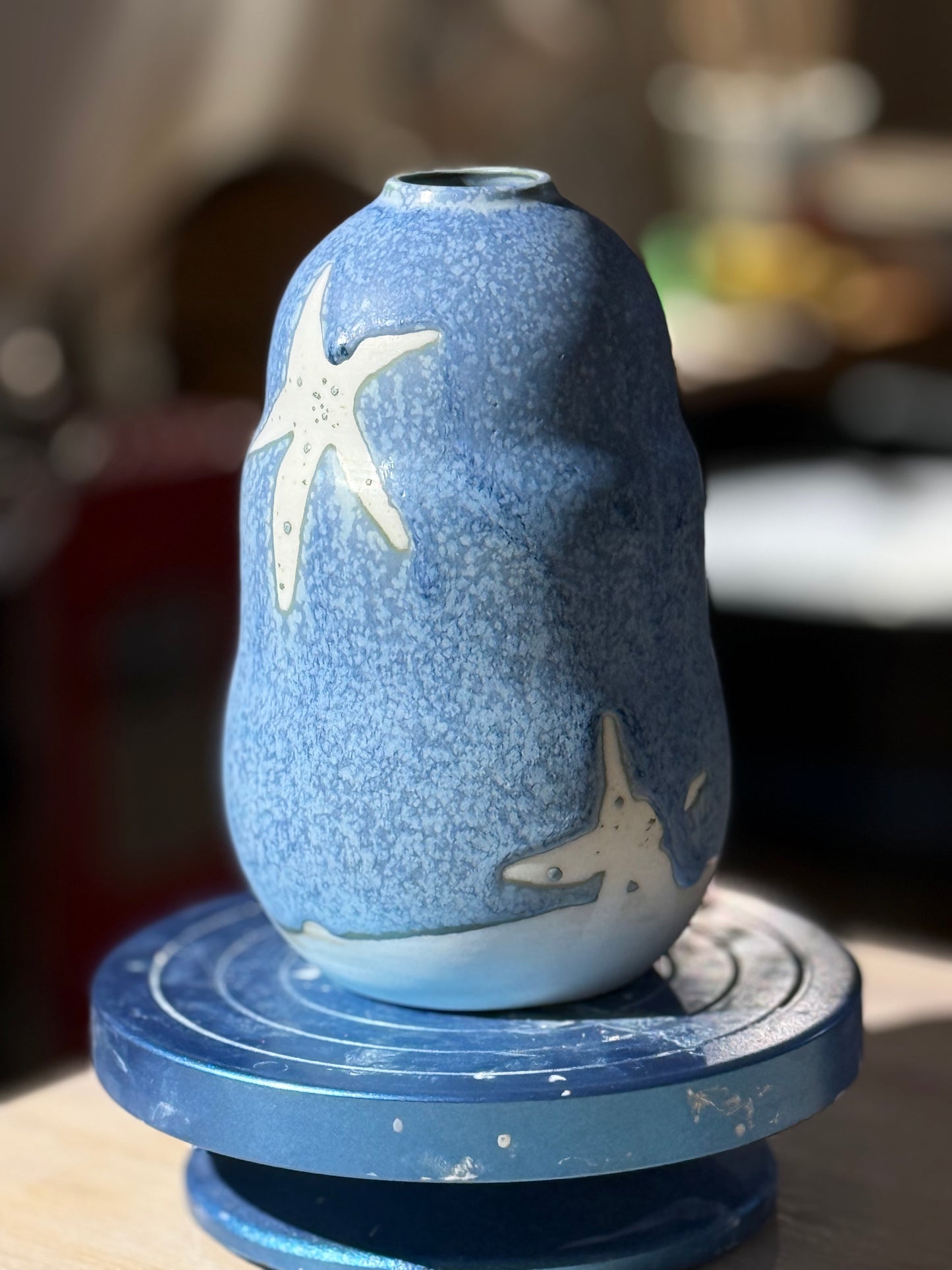 Stars ceramic blue vase