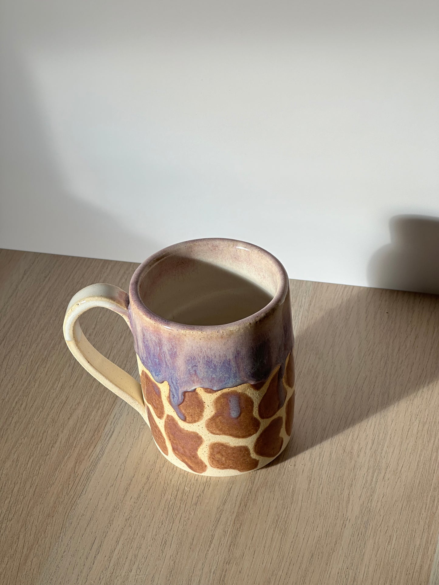 Print purple mug white clay